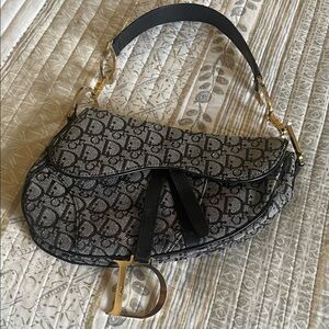 Chic Black and Gray Designer Saddle Bag